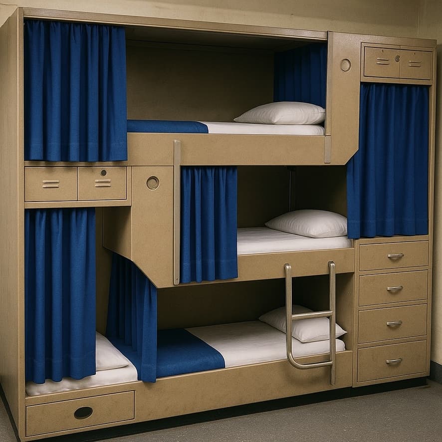 L-shaped rack curtains set in various sizes and colors.